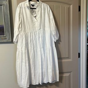 Alfani white tiered linen blend dress size L
